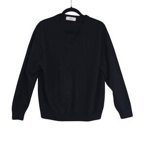 Turnbury Sweater Extra Fine Merino Wool Mens Black V-Neck  Classic Fit Size L